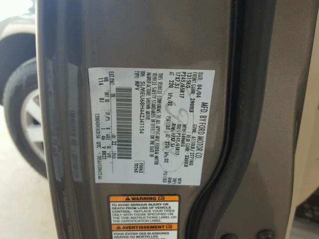 5LMEU68H44ZJ41154 - 2004 LINCOLN AVIATOR 棕色 照片 10