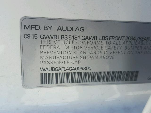 WAUBGAFL4GA009300 - 2016 AUDI S4 PREMIUM WHITE photo 10