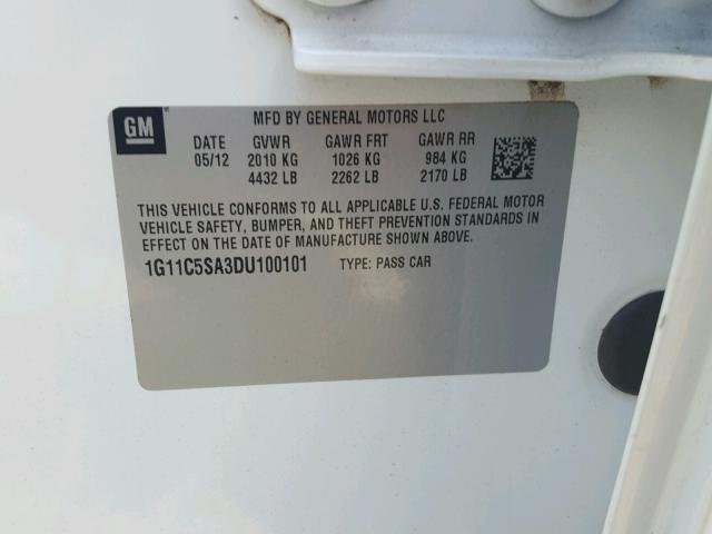 1G11C5SA3DU100101 - 2013 CHEVROLET MALIBU 1LT 白色 照片 10