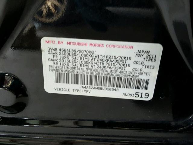 JA4AS2AW6BU036343 - 2011 MITSUBISHI OUTLANDER Qara foto 10