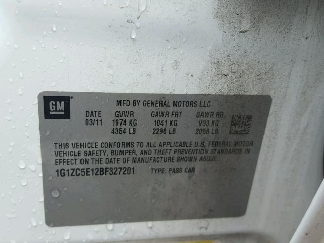 1G1ZC5E12BF327201 - 2011 CHEVROLET MALIBU 1LT WHITE photo 10