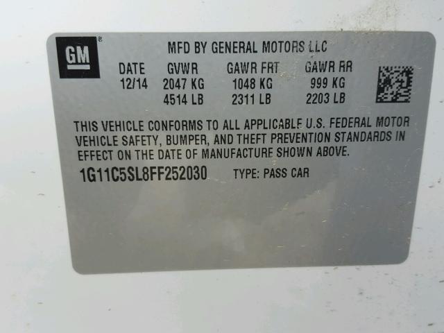 1G11C5SL8FF252030 - 2015 CHEVROLET MALIBU 1LT WHITE photo 10