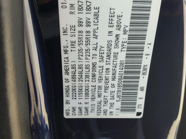 5J8TB18508A014081 - 2008 ACURA RDX TECHNO BLUE photo 10