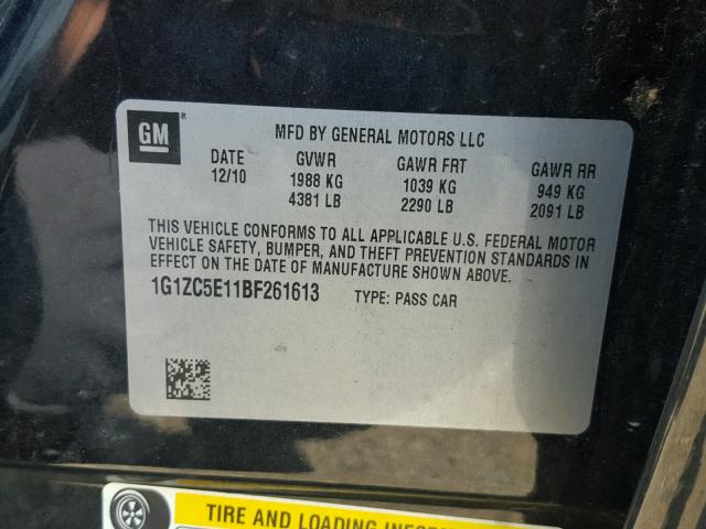 1G1ZC5E11BF261613 - 2011 CHEVROLET MALIBU 1LT 黑色 照片 10