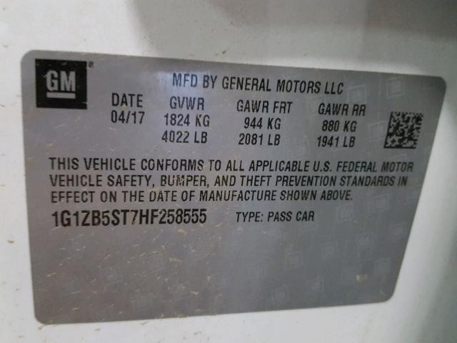 1G1ZB5ST7HF258555 - 2017 CHEVROLET MALIBU LS WHITE photo 10