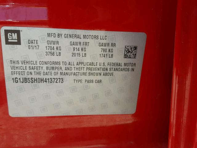 1G1JB5SH0H4137273 - 2017 CHEVROLET SONIC LS 红色 照片 10