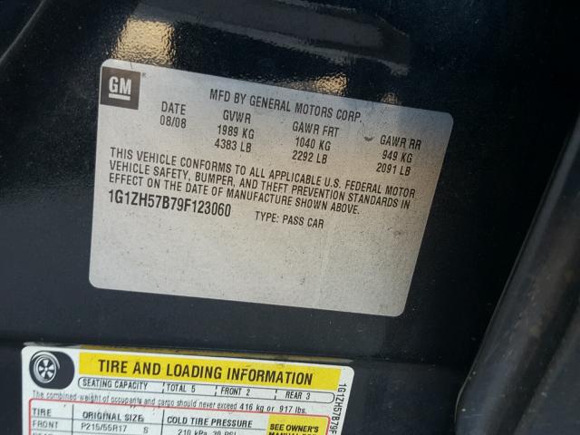 1G1ZH57B79F123060 - 2009 CHEVROLET MALIBU 1LT გრაფიტი ფოტო 10