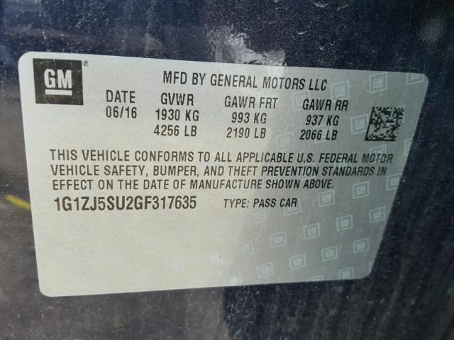 1G1ZJ5SU2GF317635 - 2016 CHEVROLET MALIBU HYB 蓝色 照片 10