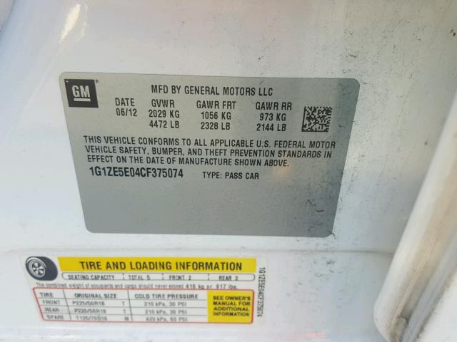 1G1ZE5E04CF375074 - 2012 CHEVROLET MALIBU LTZ WHITE photo 10