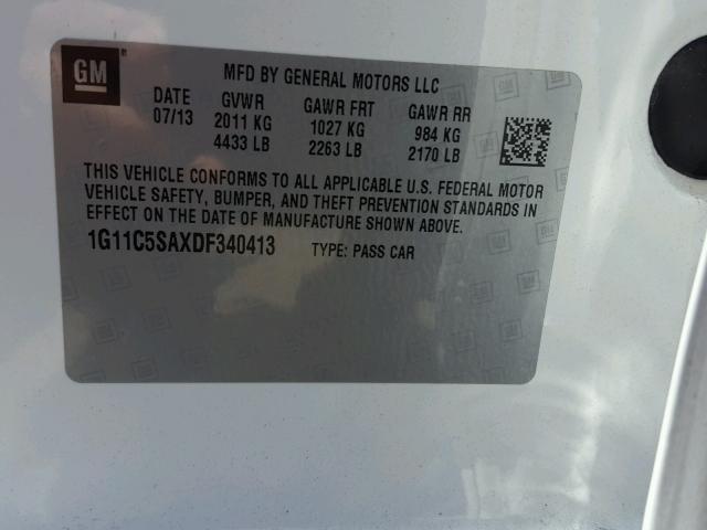 1G11C5SAXDF340413 - 2013 CHEVROLET MALIBU 1LT თეთრი ფოტო 10