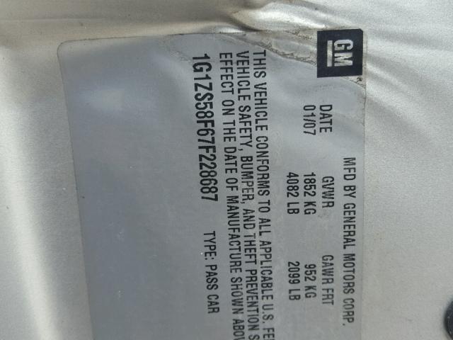 1G1ZS58F67F228687 - 2007 CHEVROLET MALIBU LS SILVER photo 10