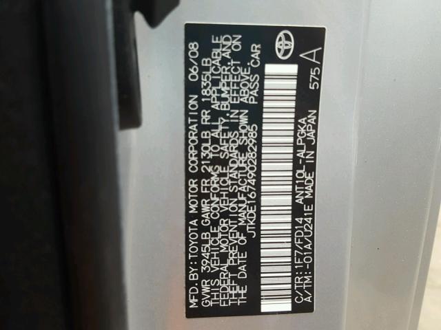 JTKDE167490282985 - 2009 TOYOTA SCION TC 银色 照片 10