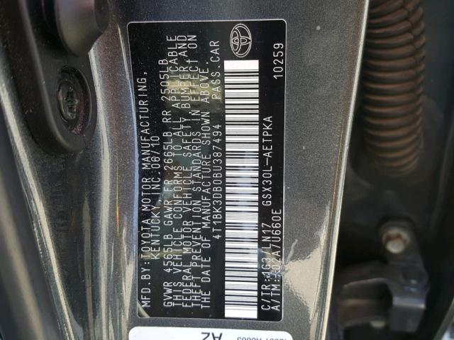 4T1BK3DB0BU387494 - 2011 TOYOTA AVALON BAS Grau Foto 10