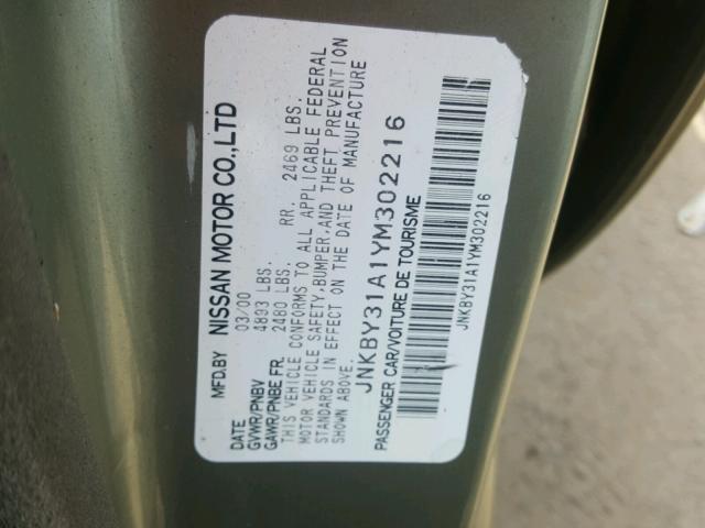 JNKBY31A1YM302216 - 2000 INFINITI Q45 BASE GREEN photo 10