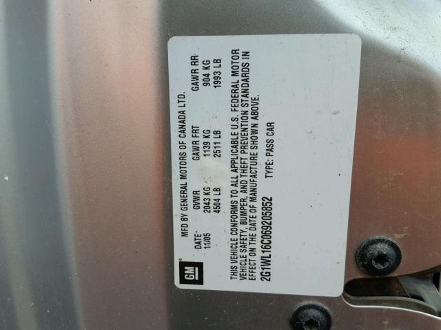 2G1WL16C069205852 - 2006 CHEVROLET MONTE CARL 银色 照片 10