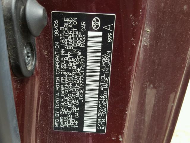 JTKDE177770172797 - 2007 TOYOTA SCION TC 勃艮第红 照片 10