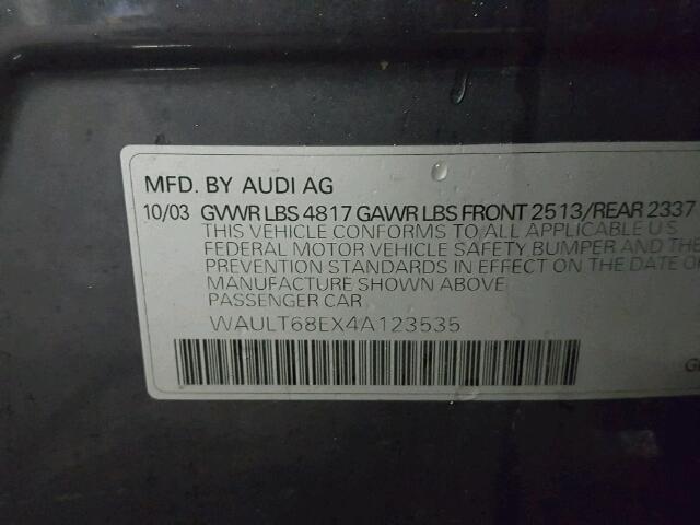 WAULT68EX4A123535 - 2004 AUDI A4 3.0 QUA GRAY photo 10