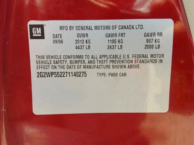 2G2WP552271140275 - 2007 PONTIAC GRAND PRIX Червоний фото 10