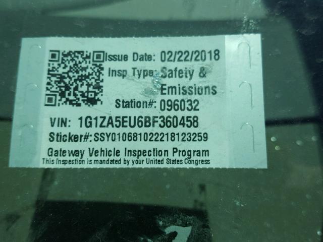 1G1ZA5EU6BF360458 - 2011 CHEVROLET MALIBU LS 银色 照片 10