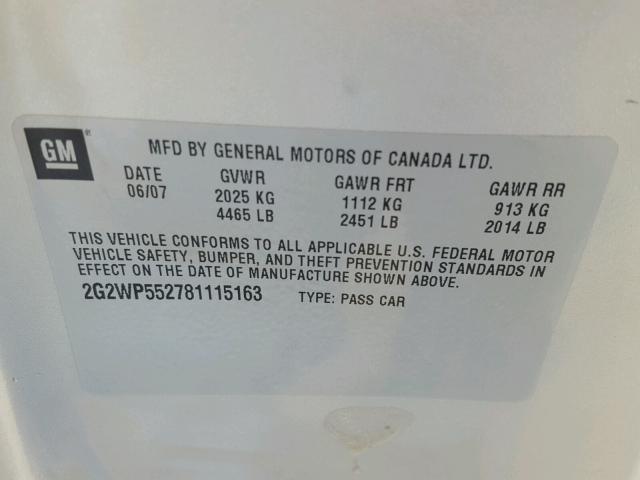 2G2WP552781115163 - 2008 PONTIAC GRAND PRIX GRAY photo 10