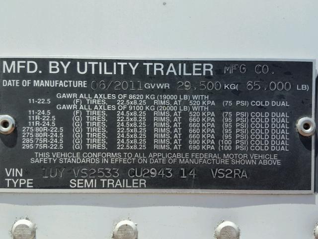 1UYVS2533CU294314 - 2012 UTILITY TRAILER WHITE photo 10