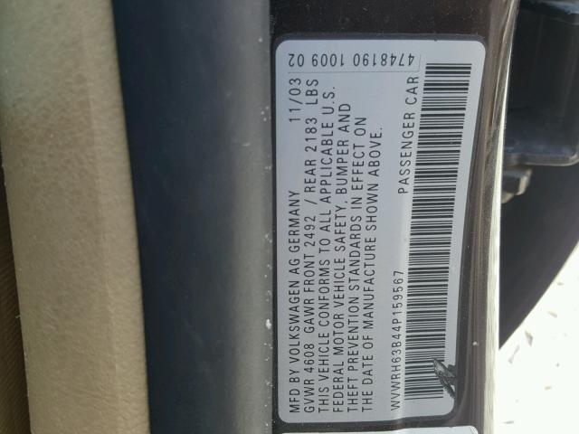 WVWRH63B44P159567 - 2004 VOLKSWAGEN PASSAT GLX 栗色 照片 10