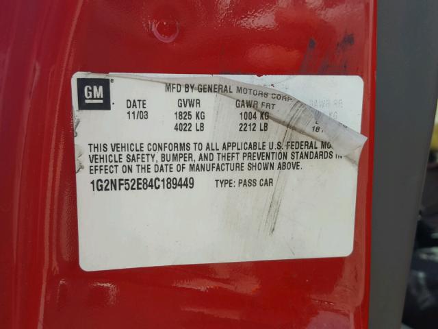 1G2NF52E84C189449 - 2004 PONTIAC GRAND AM S RED photo 10