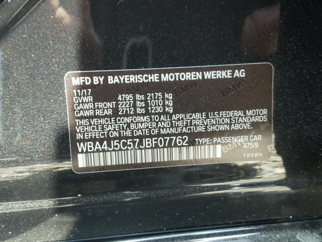 WBA4J5C57JBF07762 - 2018 BMW 440I GRAN BLACK photo 10