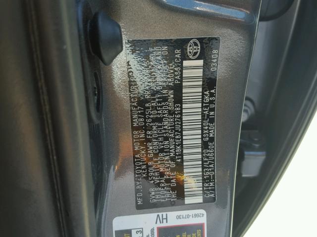 4T1BK1EB7JU276183 - 2018 TOYOTA AVALON XLE GRAY photo 10