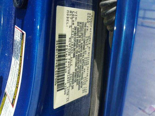 3N1BC1CP4BL507006 - 2011 NISSAN VERSA S BLUE photo 10