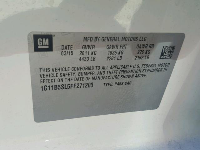 1G11B5SL5FF271203 - 2015 CHEVROLET MALIBU LS WHITE photo 10