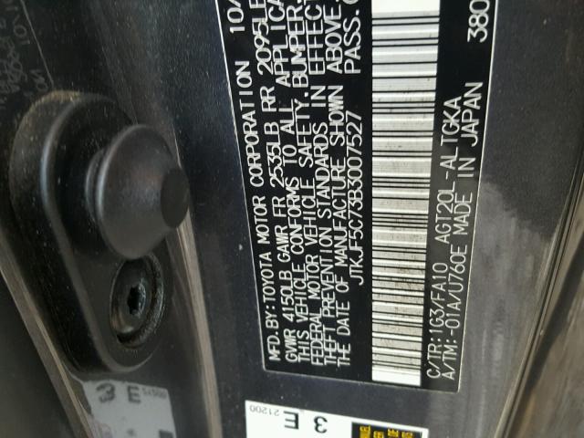 JTKJF5C73B3007527 - 2011 TOYOTA SCION TC 灰色 照片 10