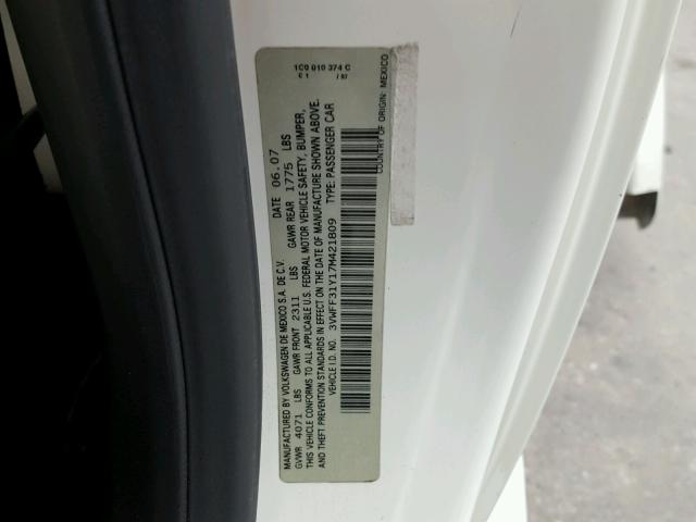 3VWFF31Y17M421809 - 2007 VOLKSWAGEN NEW BEETLE 白色 照片 10