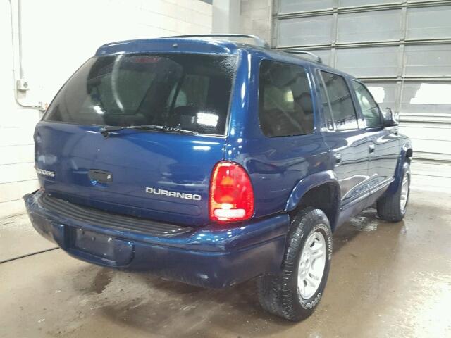 1B4HS58N02F128777 - 2002 DODGE DURANGO BLUE photo 4