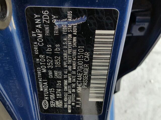 KMHCT4AE7GU015101 - 2016 HYUNDAI ACCENT SE BLUE photo 10