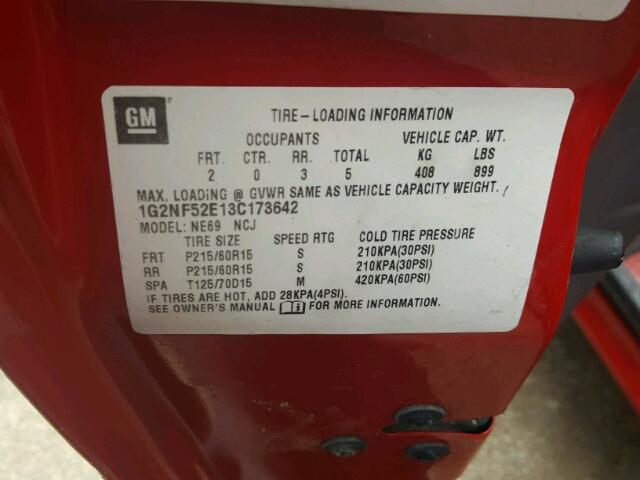 1G2NF52E13C173642 - 2003 PONTIAC GRAND AM S წითელი ფოტო 10