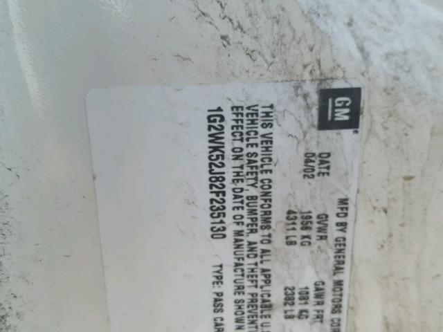 1G2WK52J82F235130 - 2002 PONTIAC GRAND PRIX WHITE photo 10