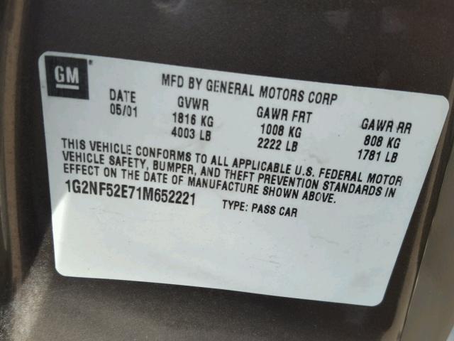 1G2NF52E71M652221 - 2001 PONTIAC GRAND AM S GOLD photo 10