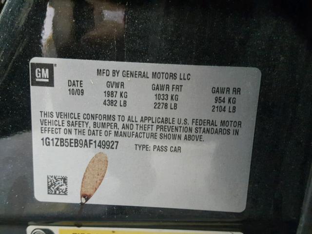 1G1ZB5EB9AF149927 - 2010 CHEVROLET MALIBU LS შავი ფოტო 10