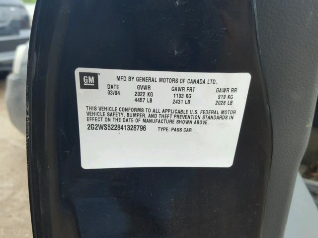 2G2WS522841328796 - 2004 PONTIAC GRAND PRIX შავი ფოტო 10
