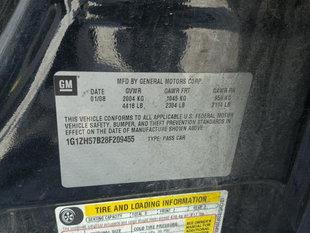 1G1ZH57B28F209455 - 2008 CHEVROLET MALIBU 1LT 黑色 照片 10