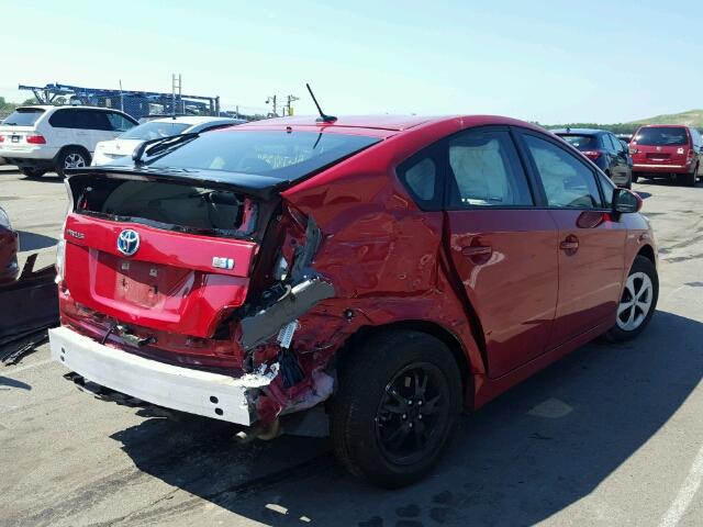 JTDKN3DU8D1714466 - 2013 TOYOTA PRIUS RED photo 4