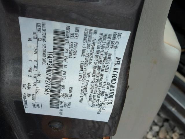 1FAFP34N07W274566 - 2007 FORD FOCUS ZX4 GRAY photo 10