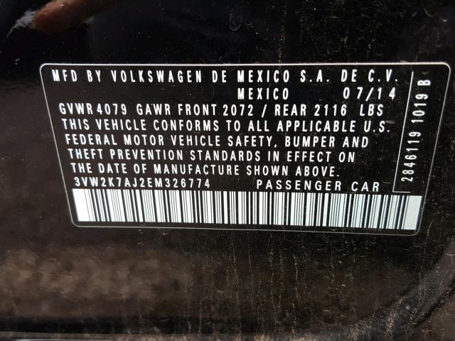 3VW2K7AJ2EM326774 - 2014 VOLKSWAGEN JETTA BASE 黑色 照片 10