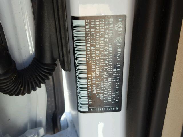 3VW517AT6HM802837 - 2017 VOLKSWAGEN BEETLE S/S 白色 照片 10