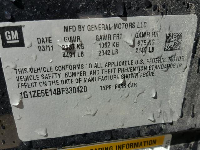 1G1ZE5E14BF330420 - 2011 CHEVROLET MALIBU LTZ 黑色 照片 10