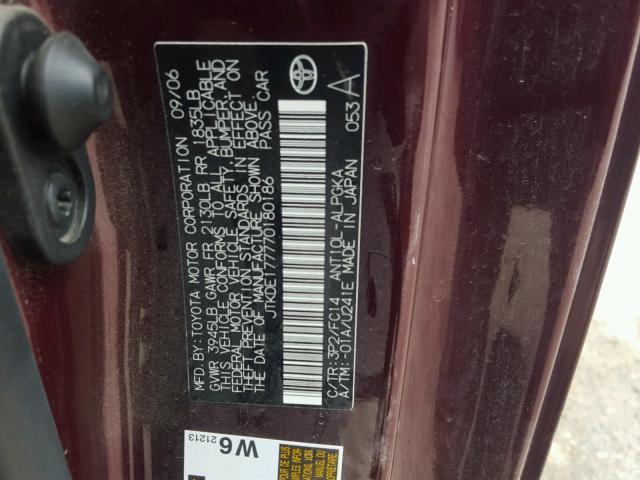 JTKDE177770180186 - 2007 TOYOTA SCION TC 栗色 照片 10