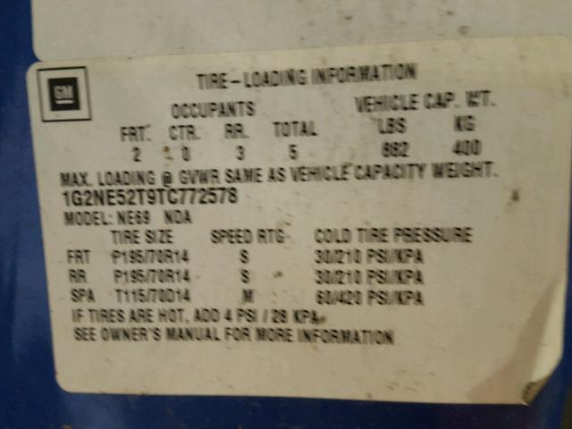 1G2NE52T9TC772578 - 1996 PONTIAC GRAND AM S 蓝色 照片 10