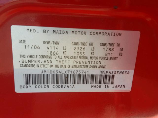 JM1BK34LX71675741 - 2007 MAZDA SPEED 3 RED photo 10