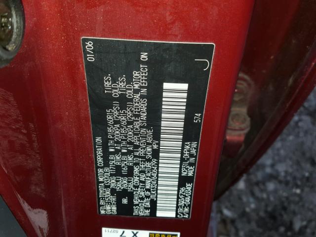 JTLKT324764064799 - 2006 TOYOTA SCION XB მუქწითელი ფოტო 10